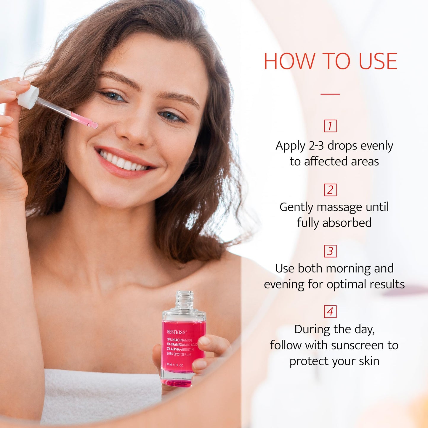 Bestkiss 10% Niacinamide + 5% Tranexamic Acid + 2% Alpha-Arbutin Dark Spot Serum with Ceramides Hyaluronic Acid Centella Asiatica - Korean Glass Skin Vegan Paraben Fragrance Cruelty Free 1 FL OZ/30mL