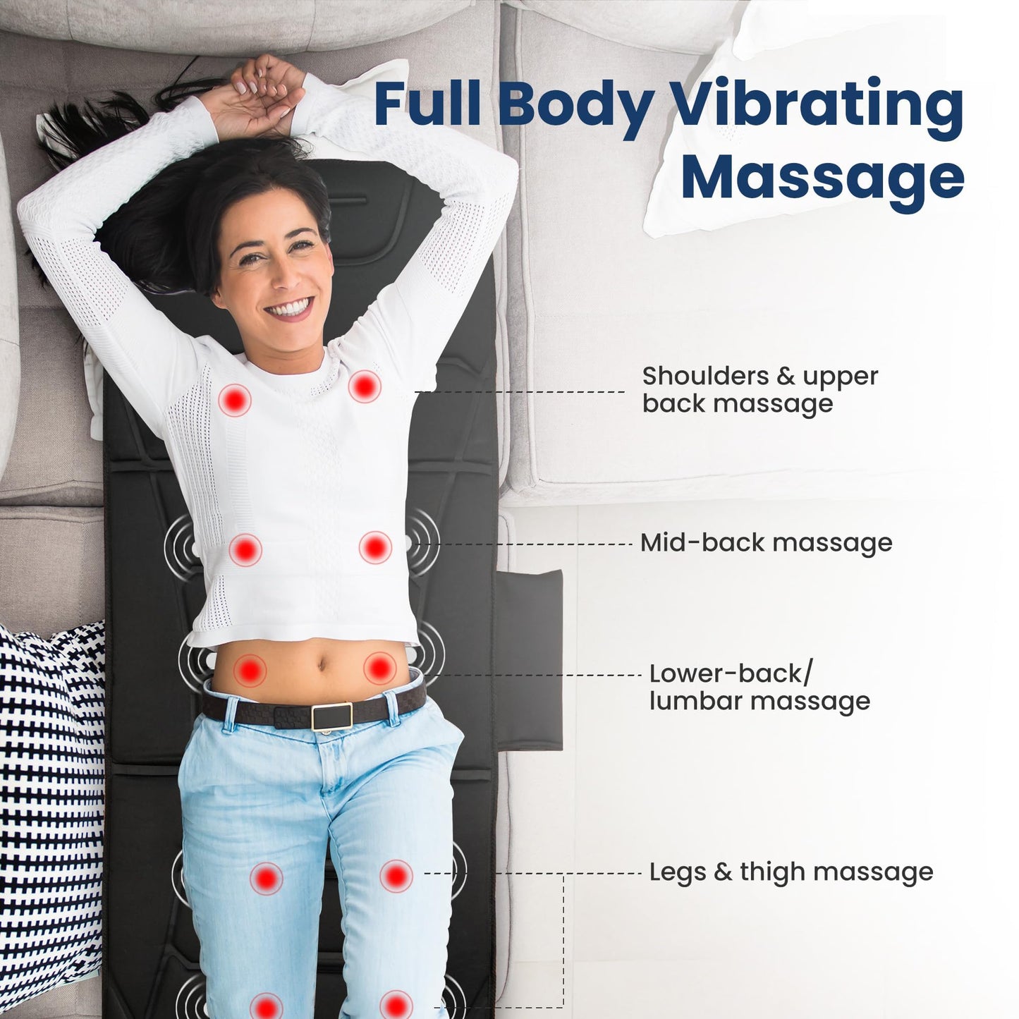 COMFIER Full Body Massage Mat with Heat, 10 Vibration Motors, 4 Heating Zones, 30-Minute Auto Shut-Off, Foldable Relaxation Pad for 3 Adjustable Intensity– Vibration Massage Only