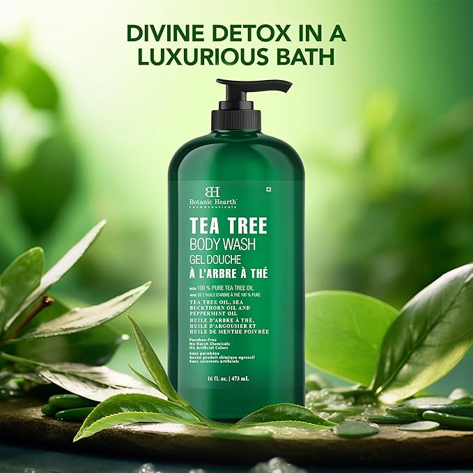 Botanic Hearth Tea Tree Body Wash - 16 fl oz - Helps Soothe Itchy, Dry Skin, Antifugal Body Wash with 100% Pure Tea Tree Oil - Sulfate Free, Paraben Free, for Men and Women