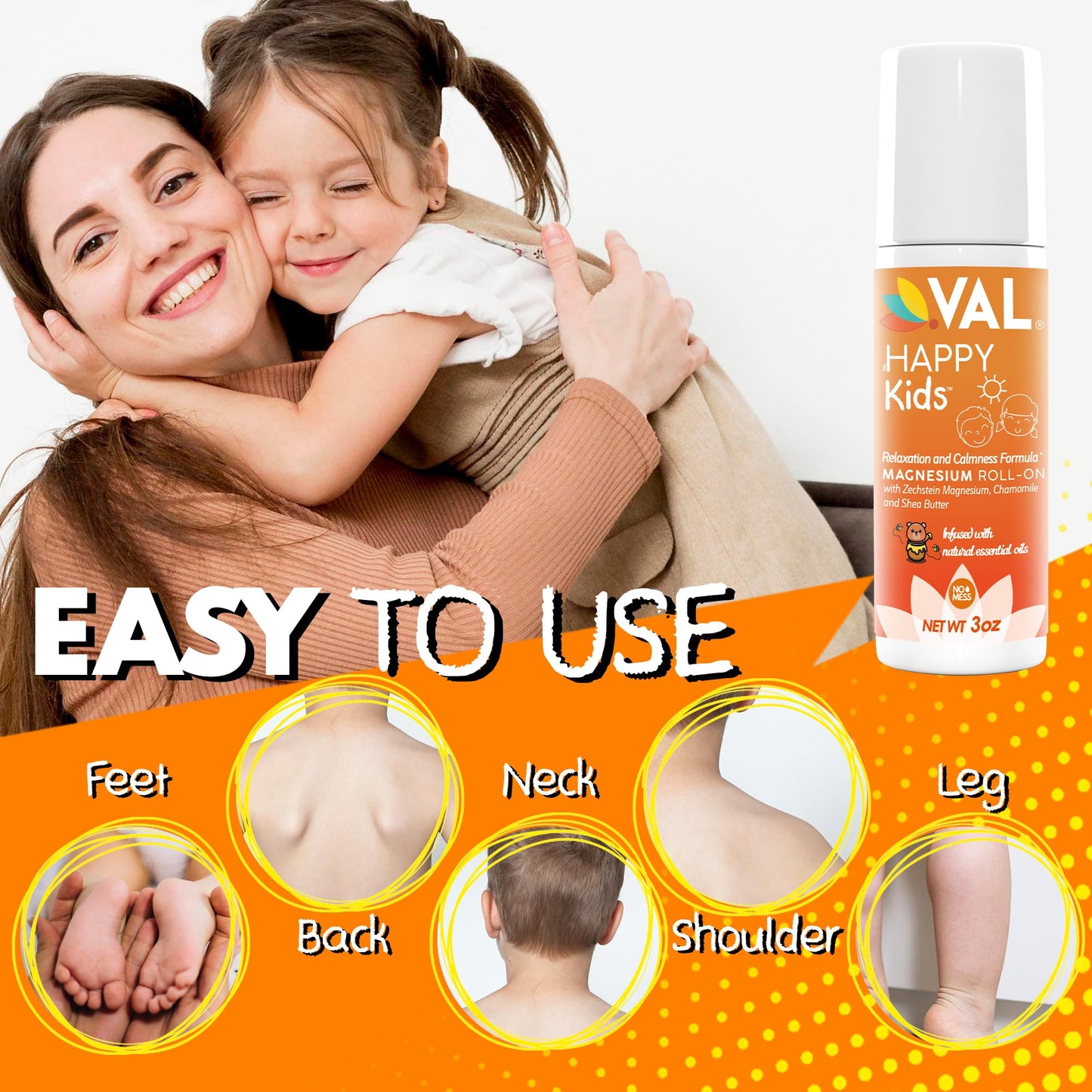 VAL Magnesium Roll-On for Kids | Gentle Zechstein Magnesium Chloride | Relaxation for Daytime & Bedtime | Calm & Mood Support | with Chamomile, Shea Butter & Essential Oils | USA Made | 3oz