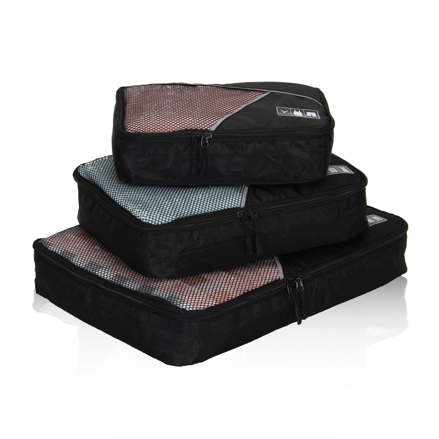 Hynes Eagle 3 Pieces Packing Cubes Set Travel Luggage Organizer Bag Black