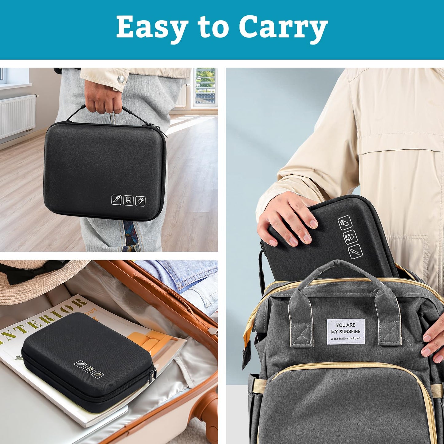 ProCase Diabetic Supplies Hard Travel Case, Diabetes Storage Bag for Glucose Meter, Insulin Pen, Blood Sugar Test Strips, Syringe, Needles and More Kits, Diabetic Care Kits Organizer Holder -Black