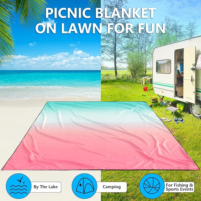 AISPARKY Beach Blanket Waterproof Sandproof Extra Large Beach Mat 79" X 83"/120"x108" for 2-8 Adults Quick Drying Durable Outdoor Picnic Mat for Travel, Camping, Hiking