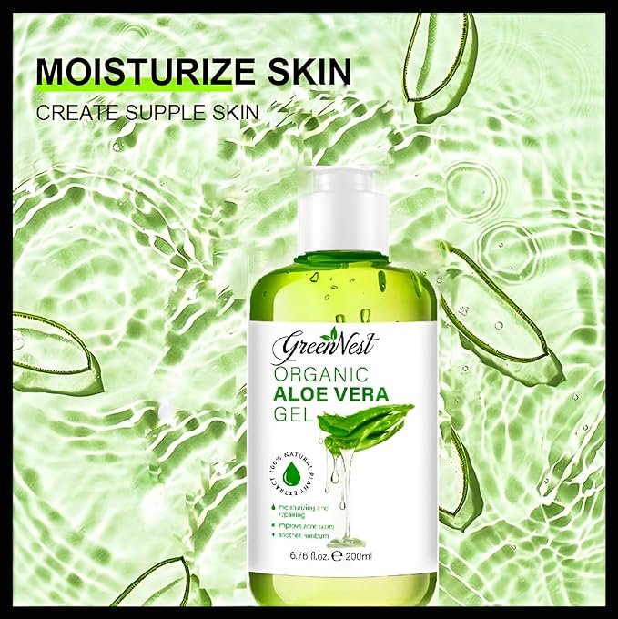 Aloe Vera Gel for Face, Skin, Hair | 100% Organic aloe | Moisturizer, Hair gel, Aftershave | Paraben Free, Relief from Sunburn and burn, Calming, Soothing, Nourishing.