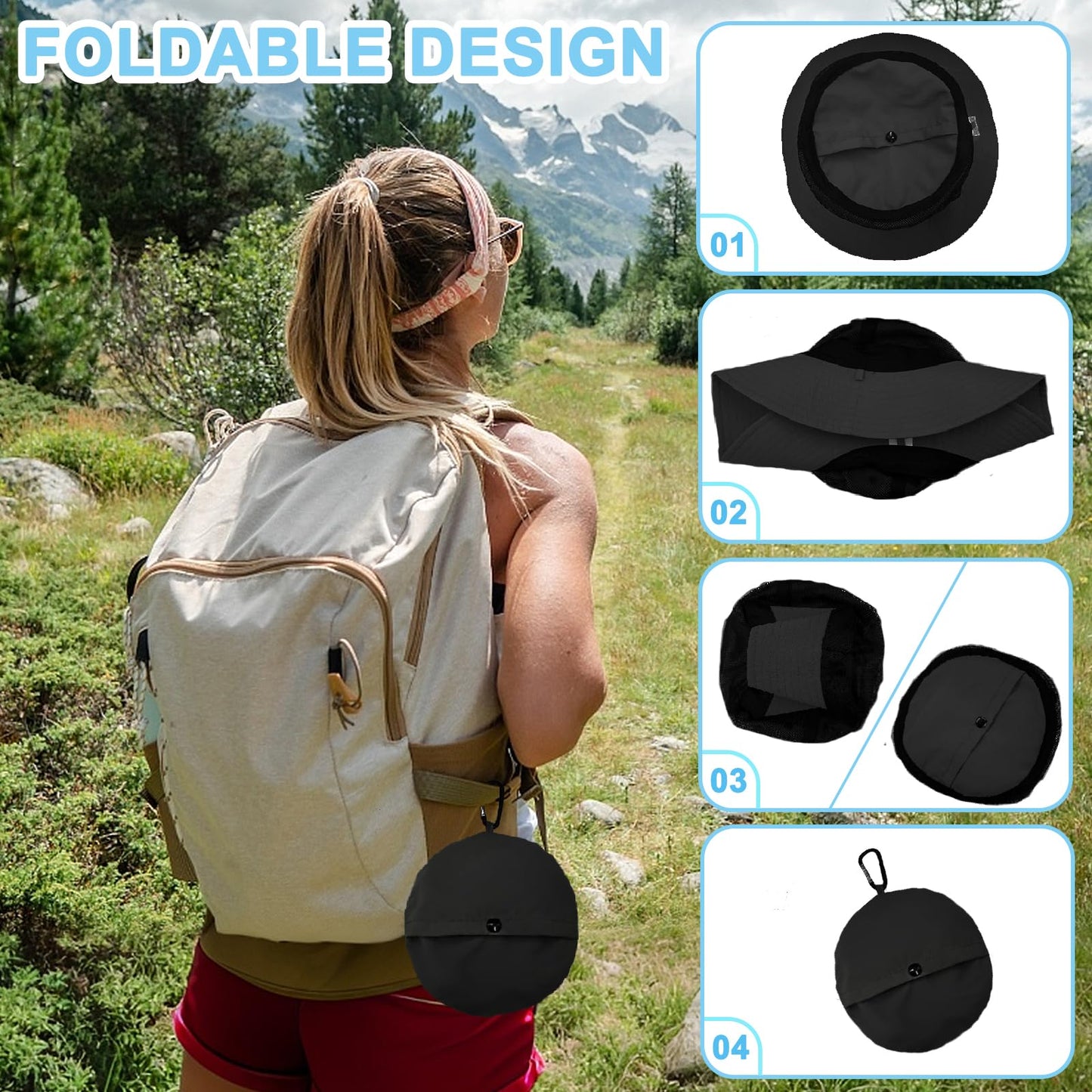 lifwimner Bucket Hat for Women Packable Fisherman Cap for Men Sun Hat Quick Dry Breathable UV Protection for Fishing Hiking Beach Safari Summer(Black)