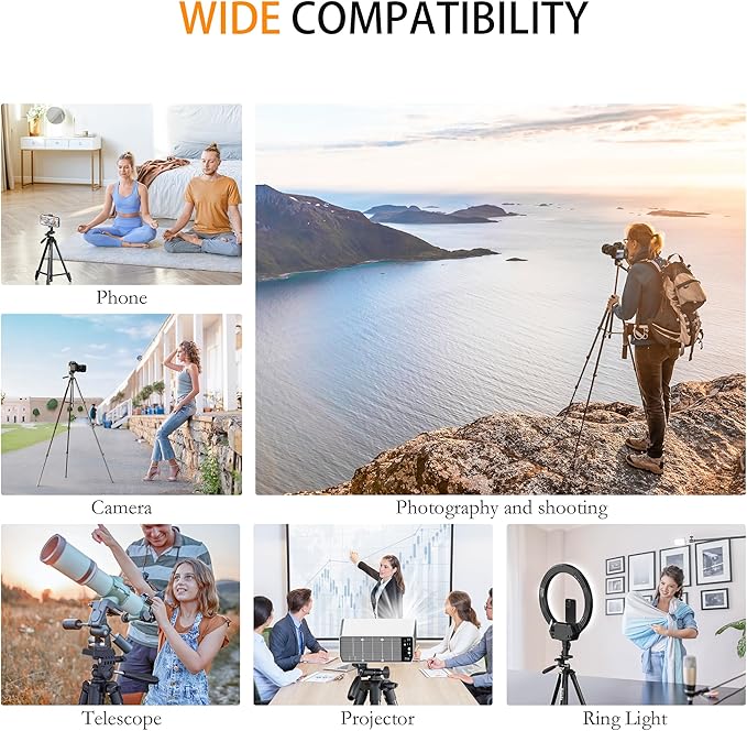 71″ Camera Tripod Aluminum Tall Tripod Stand Compatible with Canon Nikon with Wireless Remote Phone Holder and Bag Max Load 6.6 LB