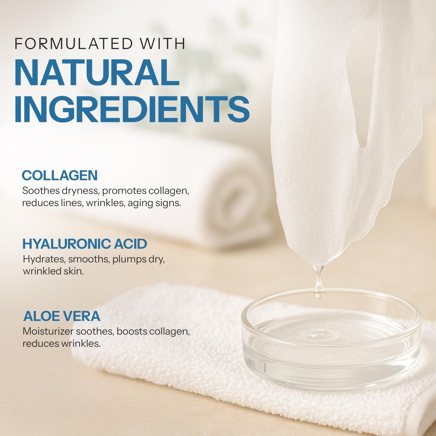 Skin 2.0 Hyaluronic Acid & Collagen Sheet Mask - Hydrating, Anti-Aging, Firming - Dermatologist Tested Korean Skincare - Clean Beauty, Natural Ingredients, Cruelty-Free, All Skin Types - 5 Masks