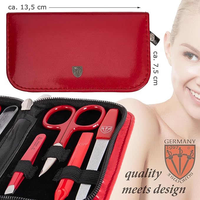 3 Swords Germany - brand quality 8 piece manicure pedicure grooming kit set for professional finger & toe nail care scissors file clipper fashion leather case in gift box, Made by 3 Swords (09218)