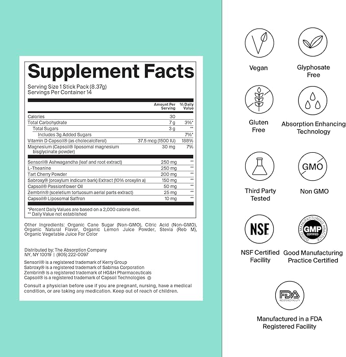 Calm Drink Mix - Relaxation Aid with Magnesium, Ashwagandha, L-Theanine, & Vitamin D - Supports Cortisol Regulation and Mood for Men & Women - Watermelon Lemonade Flavor 14 Sticks