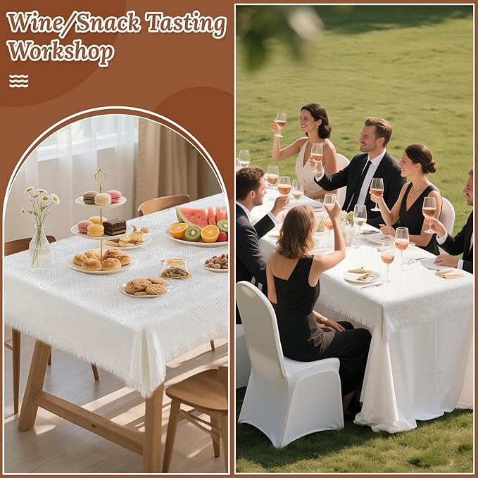 91 x 71 Extra Large White Outdoor Picnic Blanket, Woven Cotton Yarn Oversize Portable Blanket with Fringe for Camping, Lawn or Wedding. Indoor Bohemia Decorations, Machine Washable