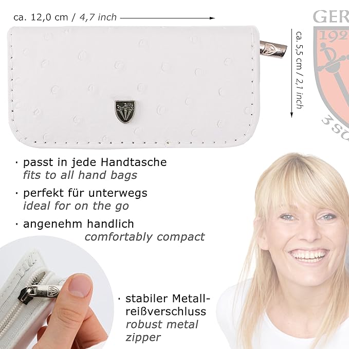 3 Swords Germany - brand quality 5 piece manicure pedicure grooming kit set with synthetic leather case ostrich white - Made in Germany
