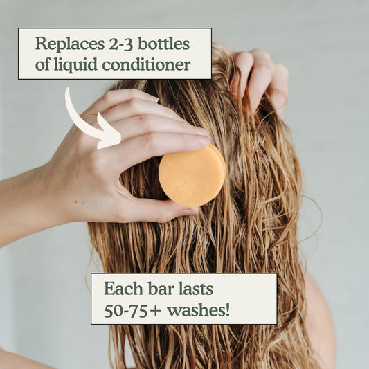 Zero Waste MVMT Conditioner Bar | Sweet Orange + Grapefruit | Eco-friendly Conditioner with Travel Container