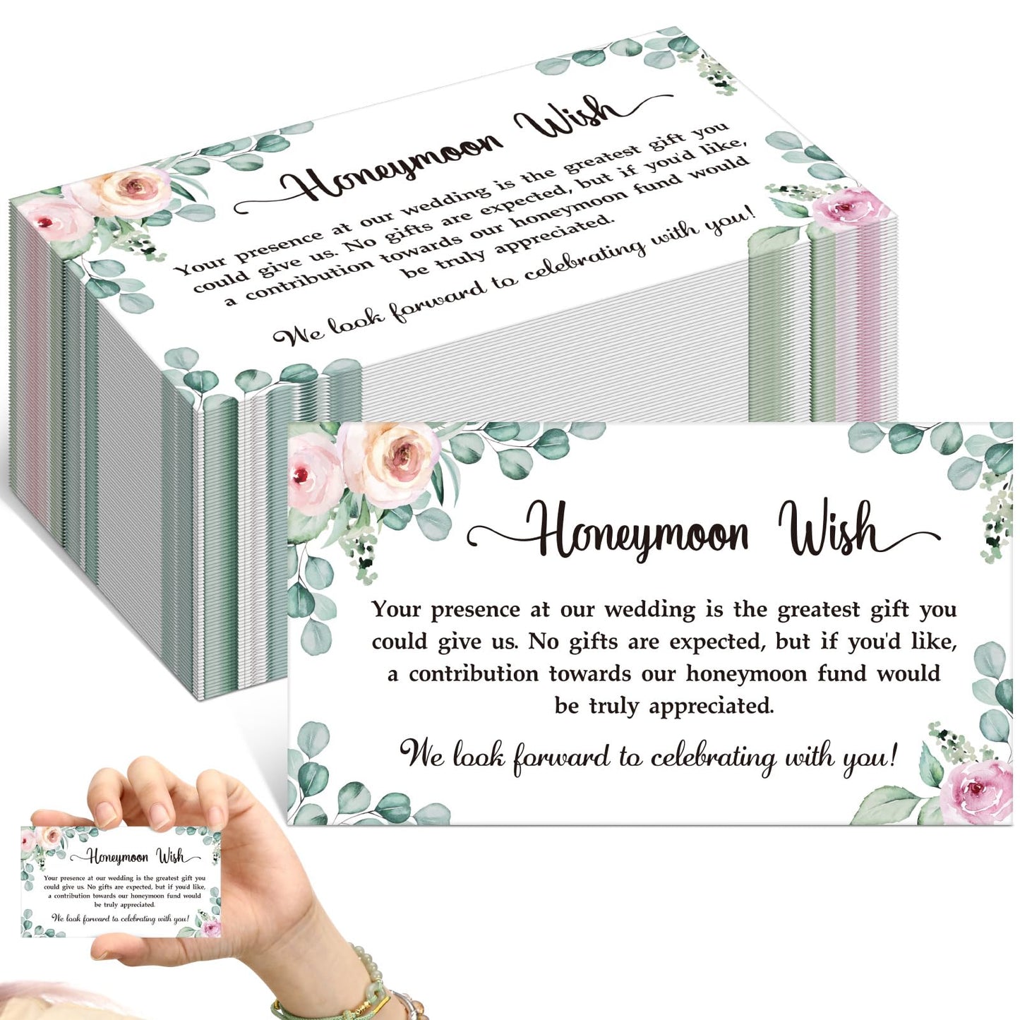 Motiskyy 200 Set Honeymoon Fund Wish Cards 3.5" x 2" No Gifts Request Wedding Invitation Insert Honeymoon Wish Cards