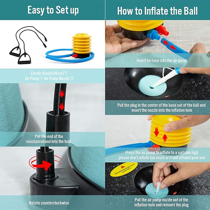 JX FITNESS 58cm Balance Half Ball Trainer, Stability Exercise Yoga Half Ball with Resistance Bands & Pump - Improve Core and Ab Strength with Full Body Home Gym Workouts Or Fitness Training