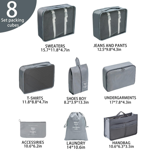 Travel Accessory Organizer, 8 Set Packing Cubes for Suitcases, Convenient Travel Packing Organizer