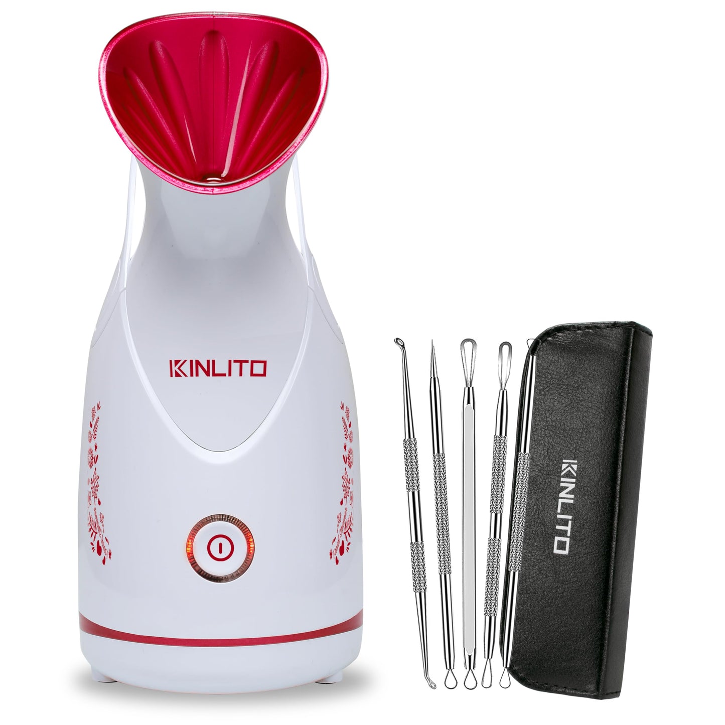 KINLITO Facial Steamer Ionic Face Steamer for Home Facial, Warm Mist Portable Facial Steamer for Deep Cleaning Unclog Pores with Blackhead Remover, Aromatherapy Kit for Personal Home SPA (Rose Red)