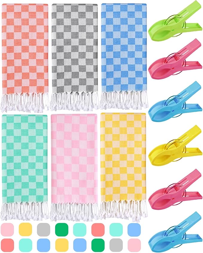 6 Packs Turkish Beach Towel Blanket Bath Pool Towels Bulk Travel Sand Free Quick Dry Extra Large Oversized Cute Big Cotton Soft Lightweight Compact Proof Men Women Adult Long Aesthetic Cloud