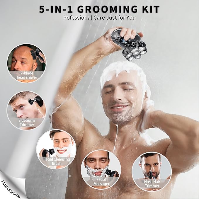 2025 New Upgrade Magnetic Head Shavers for Bald Men, Electric Razor for Men, Mens Shaving with Nose Hair Sideburns Trimmer, LED,Travle Lock