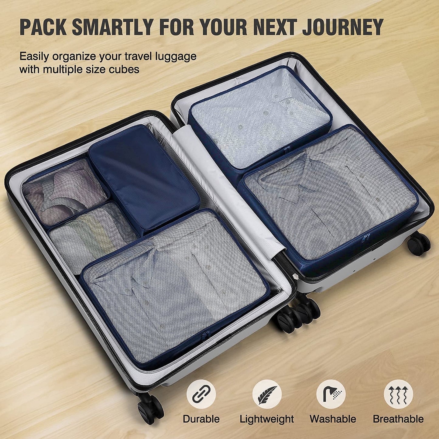 Packing Cubes for Carry On,Mossio 6 Pcs Ultralight Travel Organizer Accessories Navy Blue