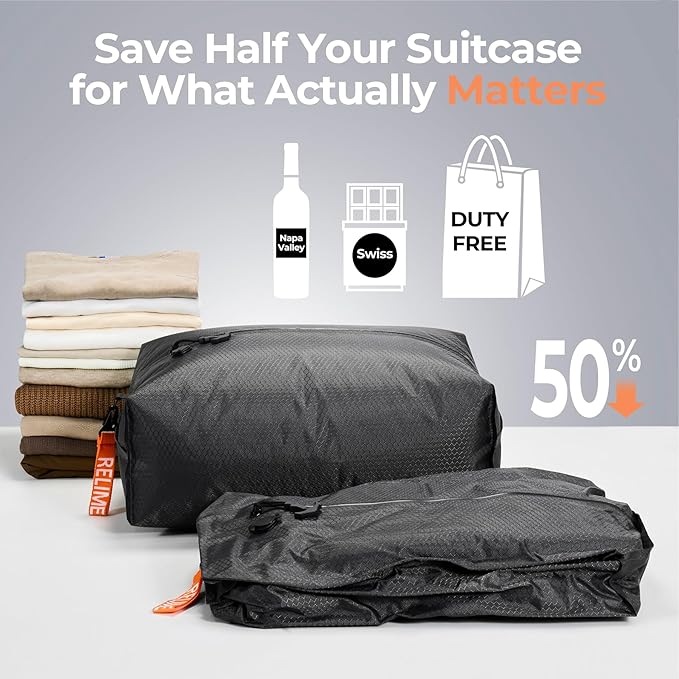 Classic Series Vacuum Bags for Travel Luggage with Wireless Pump, Compression Bags for Carry On Suitcases and Backpack, Vacuum Seal Packing cube for Cloth Packing (2PC + PUMP)