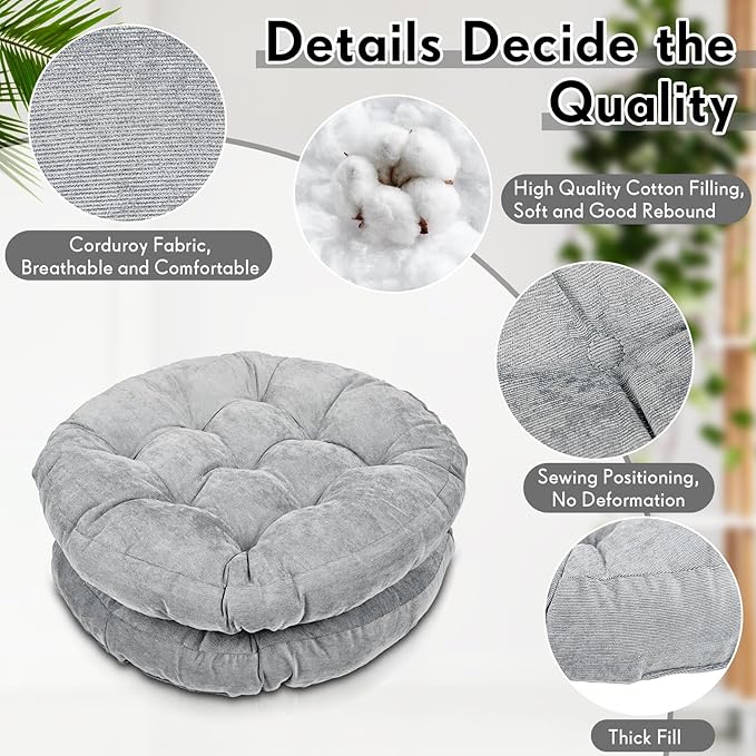 Jerify 6 Pcs Round Floor Pillows Cushions 22 x 22 Inch Large Flexible Seating Cushion Classroom Furniture Floor Pillow for Kids Adults Home Daycare Preschool Yoga Meditation Gift (Light Gray)
