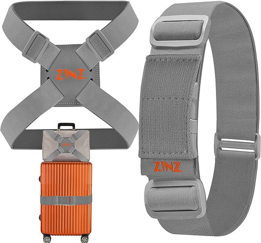 2-Pack Elastic Luggage Straps with Suitcase Bungee, Adjustable Bag Belt Travel Accessories - Gray/Orange