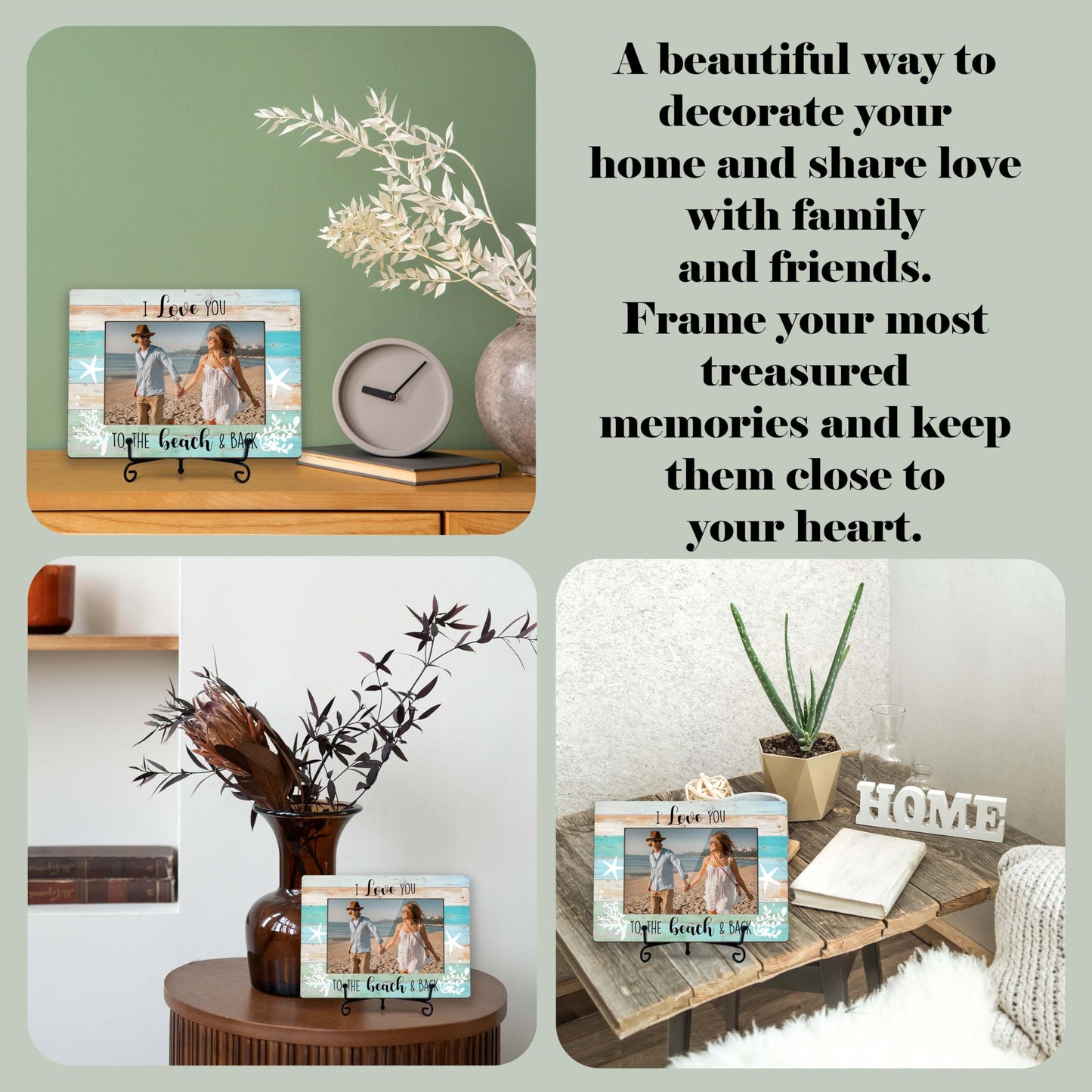 HJLLOQR Beach Picture Frame, Wedding Gift, Couple Photo Frame, Beach Travel Honeymoon Picture Frames 4X6 In, Engagement Gifts for Couples, Newlyweds -B01