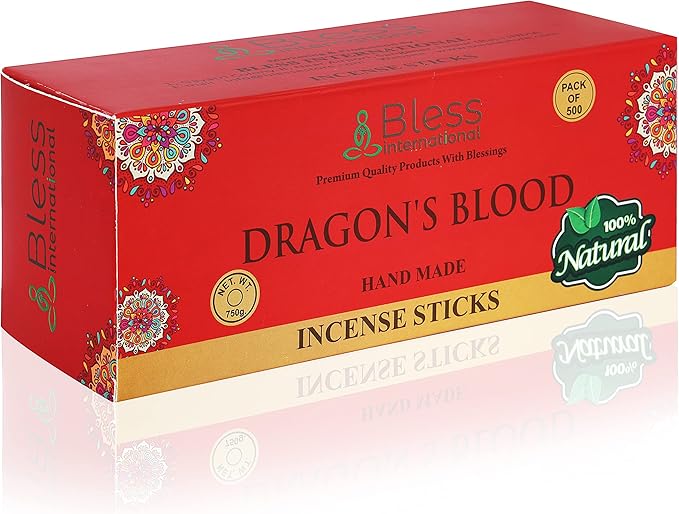 Bless-Dragons-Blood 100%-Natural-Handmade-Hand-Dipped Organic-Chemicals-Charcoal-Free Purification-Relaxation-Positivity-Yoga-Meditation Best-Woods-Scent (500 Sticks (26 OZ))