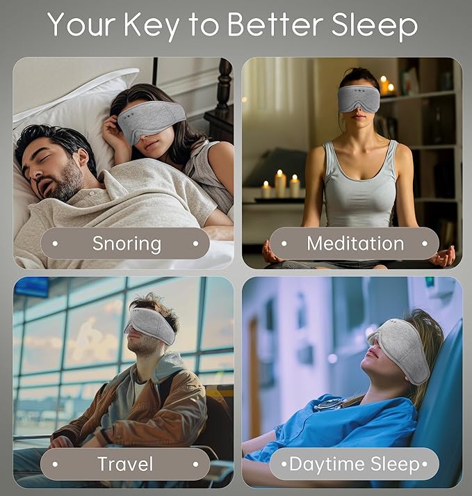 Sleep Mask with Headphones Bluetooth 5.4, TOPOINT 3D Eye Mask Blackout with Soft Bamboo Cotton for Side Sleepers Women Men, Sleep Headphones Earphones HD Speaker Microphone for Travel Meditation Gift