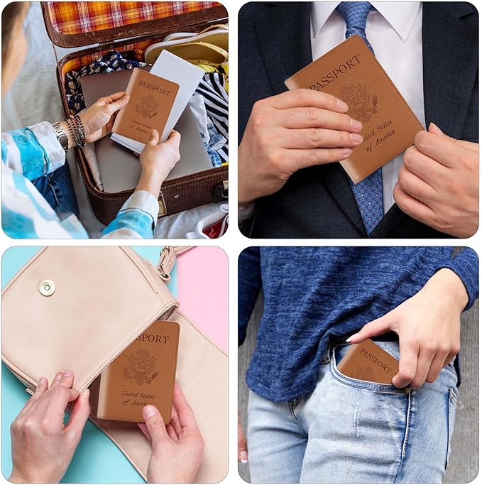 Cnycmy Passport Holder for Travel–Slim Travel Organizer for Passport, RFID Blocking,Boarding Pass, Credit Cards | Vegan Leather & Anti-Theft Design (Brown5)