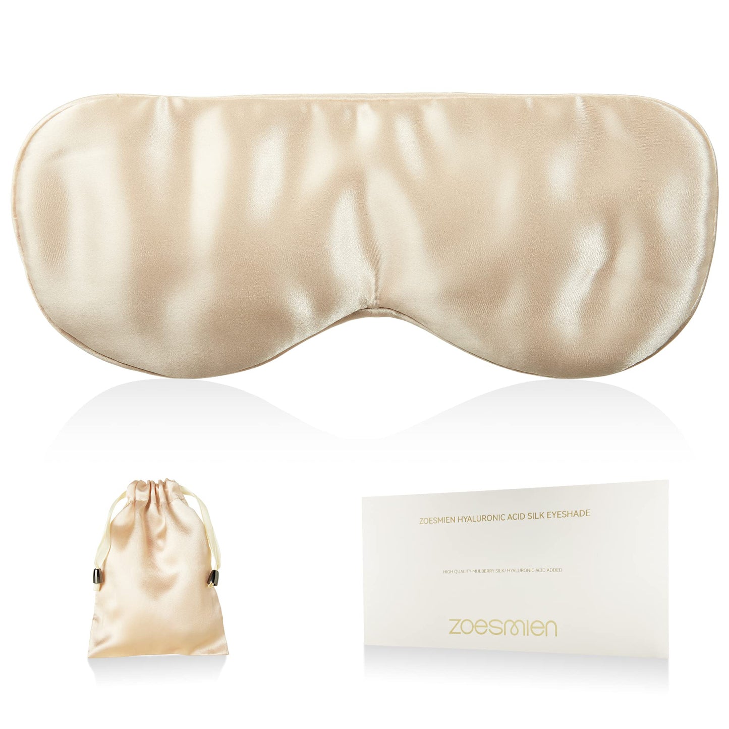 Sleep Mask 100% Mulberry Silk for Light Blocking, ZOESMIEN Eye Mask for Women Men Side Sleeper, Puffiness Dry Eyes Headache, Adjustable Strap, Christmas Gift Package, Champagne Gold