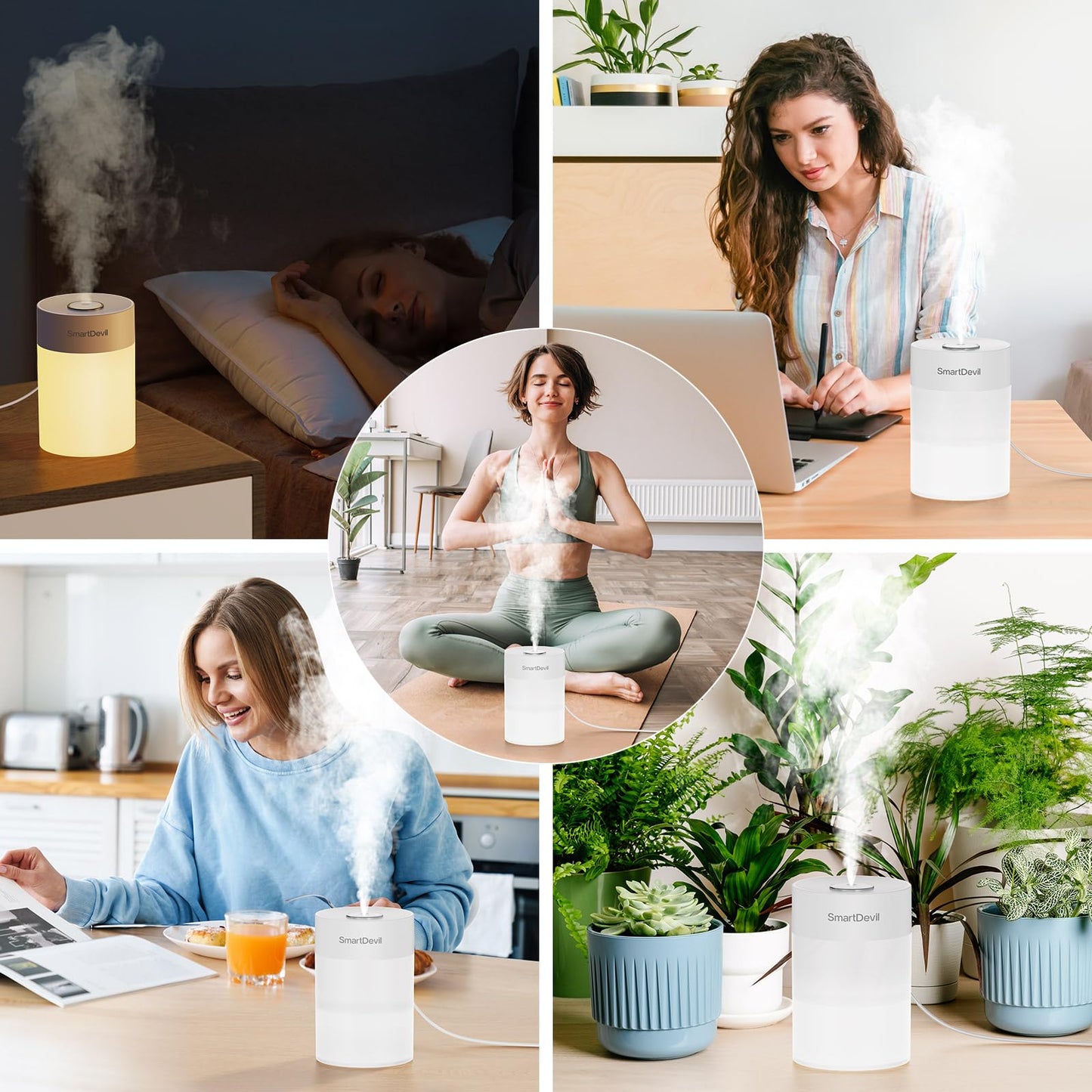 SmartDevil Small Humidifier, Portable USB Personal Desk Humidifier for Bedroom, Plants, Office, Travel, Nightstand with Night Light, Auto Shut-Off, Super Quiet