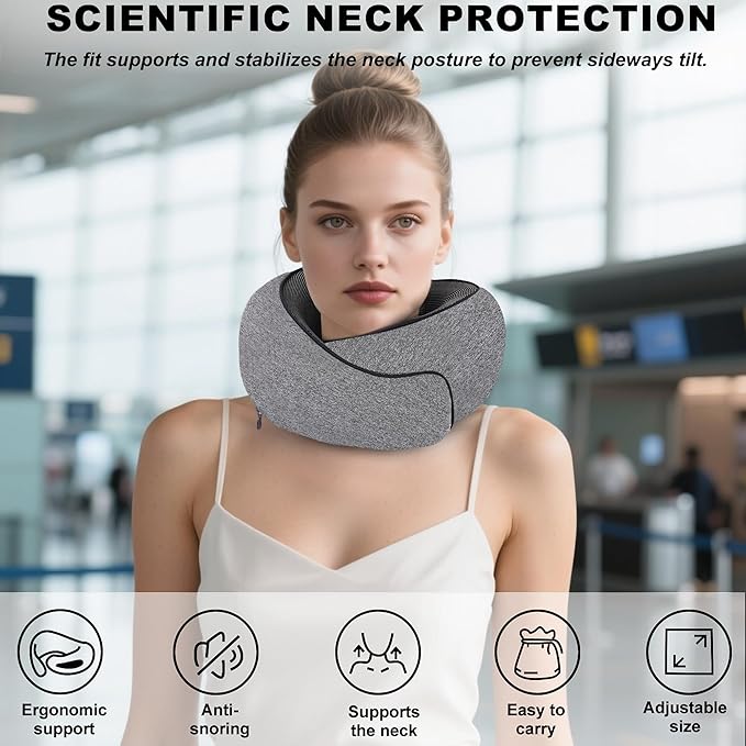 Travel Pillow,Travel Neck Pillows for Airplanes,Comfortable Breathable Cover,Memory Foam 360 Degree Support Stowable Pillows,Ideal Accessory for Sleeping Offices and Cars(Gray)