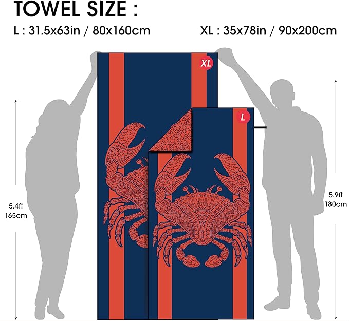 4Monster Microfiber Beach Towel Quick Dry,Super Absorbent Lightweight Travel Towel for Swimmers, Sand Free Camping Towel, Beach Towels for Pool,Swim,Water Sports,Yoga