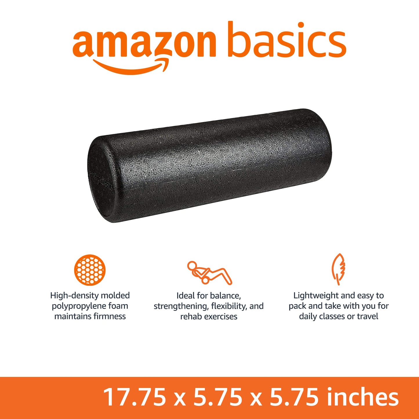 Amazon Basics High Density Foam Roller for Exercise and Recovery, 18 Inches, Black