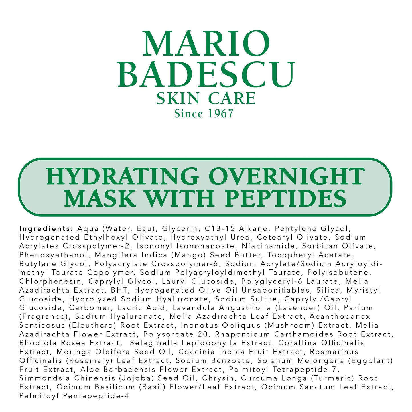 Mario Badescu Hydrating Overnight Mask with Peptides for All Skin Types | Anti-Aging Sleep Mask that Hydrates | Formulated with Palmitoyl Pentapeptide-4 and Palmitoyl Tetrapeptide-7| 2 fl OZ