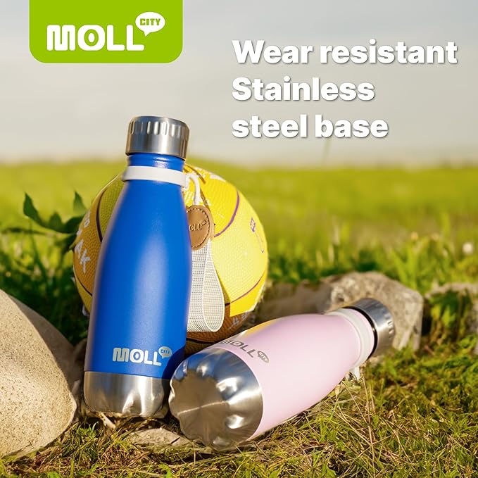 Kids Water Bottle for School-9 oz Stainless Steel Double Wall Vacuum Insulated Sports Water Bottle Reusable Metal Leak Proof Cola Shape Flask for Girls (Sky Blue)