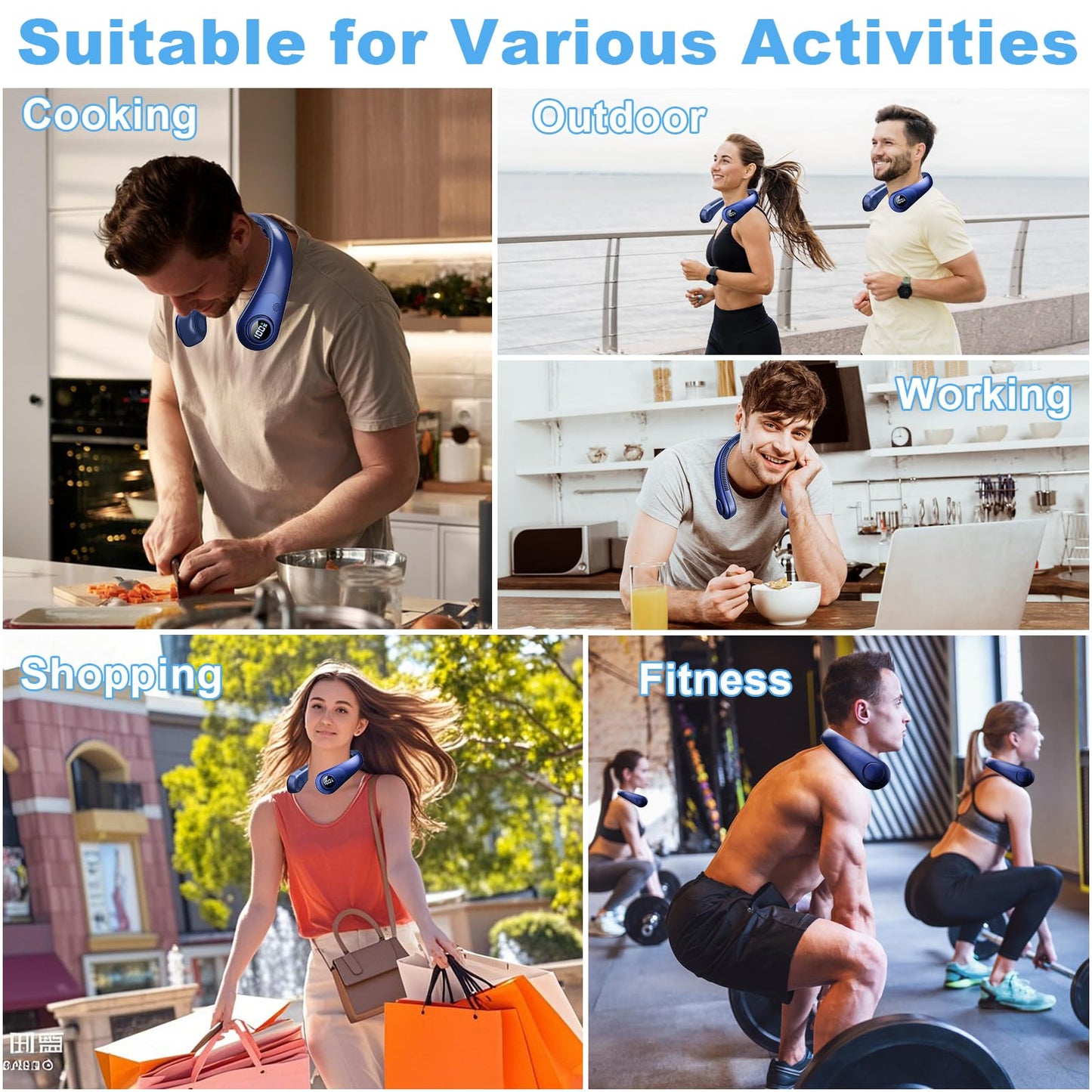 Portable Neck Fan that Blow Cold Air, LED Display, Rechargeable Hands-Free Wearable Cooling Personal Fan, 5 Speed, Neck Support, Bladeless Neck Air Conditioner, Gift for Women/Men, Hot Flashes, Travel