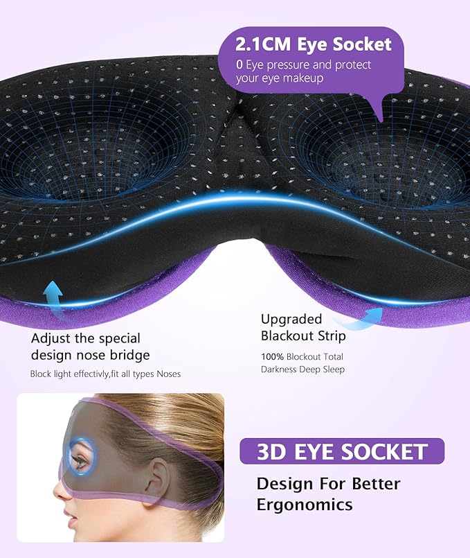 LC-dolida Sleep Mask with Headphones Bluetooth 5.4, 3D Sleeping Headphones for Side Sleepers Bluetooth Sleep Mask Blackout Bluetooth Eye Mask for Sleeping Travel Meditation Men Women