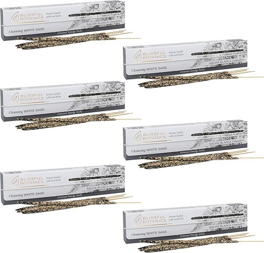Tulasi White Sage Smudge Incense Sticks Pack – 48 Natural Smudge Sticks (6 Boxes x 8), Long Burning (55 Min), Aromatherapy, Spiritual Cleansing, Meditation, Mood Lifting, Air Purifying Incense