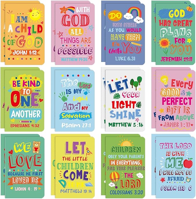 24Pcs Bible Verse Notepads,Mini Religious Pocket Notebooks Motivational Christian Small Inspirational Notepads Journals Gift Bulk Prizes for Kids Teacher School Home Travel Supplies (Bible Colorful)