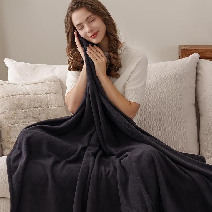 Berkshire Blanket Microfleece Throw Size Bed Throw Blanket Black, Lightweight Soft Breathable Plush Micro Fleece Throw Blanket for Travel, Bed and Couch, 50x60 Inches