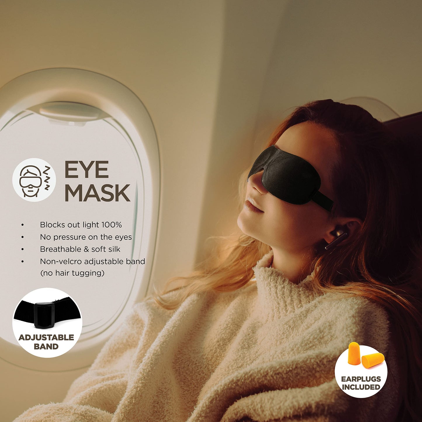 Airplane Neck Pillow Includes Travel Pillow + Airplane Phone Holder Mount + Eye Masks + Foot Hammock + Earplugs for Travel, 100% Pure Memory Foam Travel Pillow, 6 Pc Travel Kit