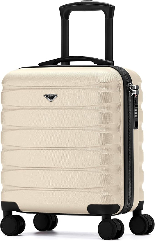 Carry On Suitcase Hardside Built In TSA Lock & USB Port Silent Double Spinner Wheels Maximum Underseat Carry-On Bag For American & United Approved Airlines( 18x14x8" ,Cream/Black )