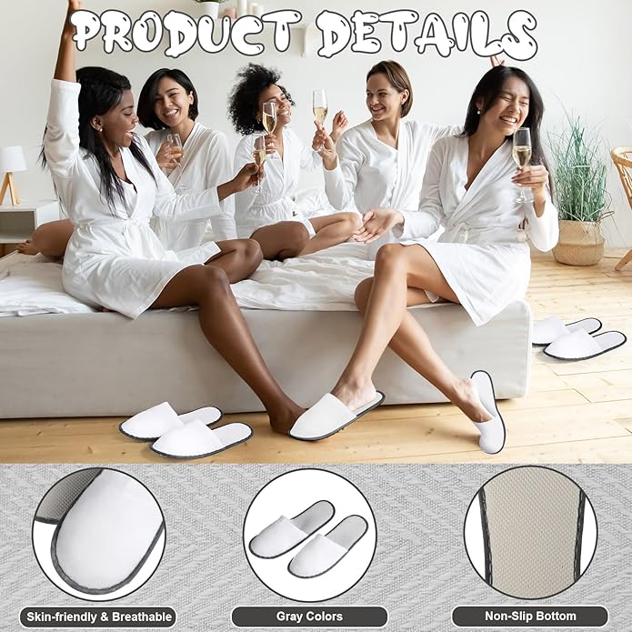 JaGely 120 Pairs Bulk Disposable Slippers Non Slip Hotel Spa Slippers Fluffy Closed Toe for Home Indoor Wedding Travel Party Guests Men Women