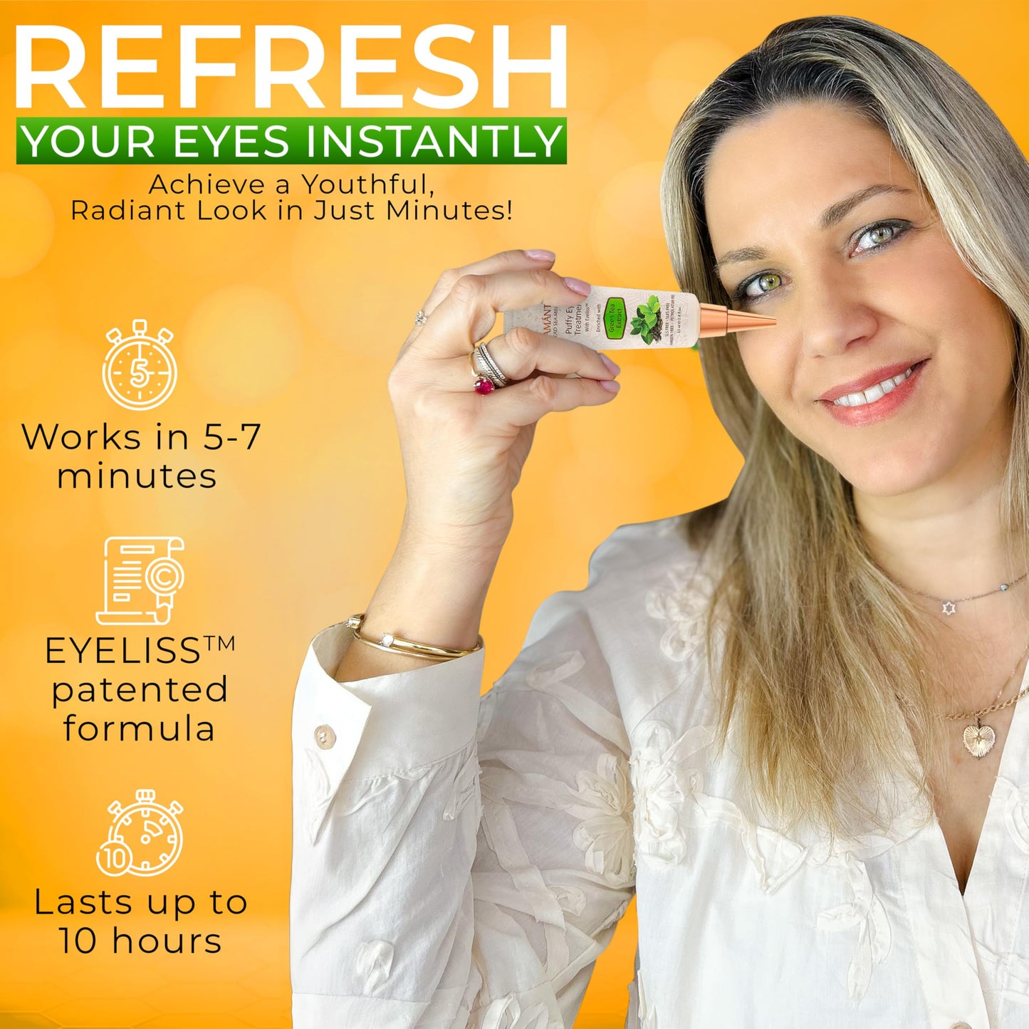 Puffy Eye Treatment Instant results – Naturally Eliminate Wrinkles, Puffiness, Dark Circle and Bags in Minutes – Hydrating Eye Cream w/ Green Tea Extract, Dead Sea Minerals by SEAMANTIKA – .8 fl.oz.