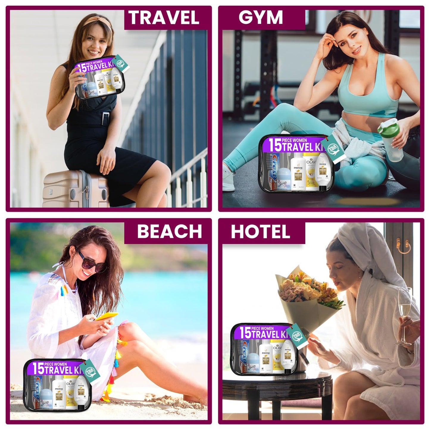 Trektote Travel Toiletry Kit For Women – 15 Piece Set of Premium Travel Size Toiletries, TSA Compliant Travel Essentials, Includes Shampoo And Conditioner, Body Wash, Toiletry Bag & More