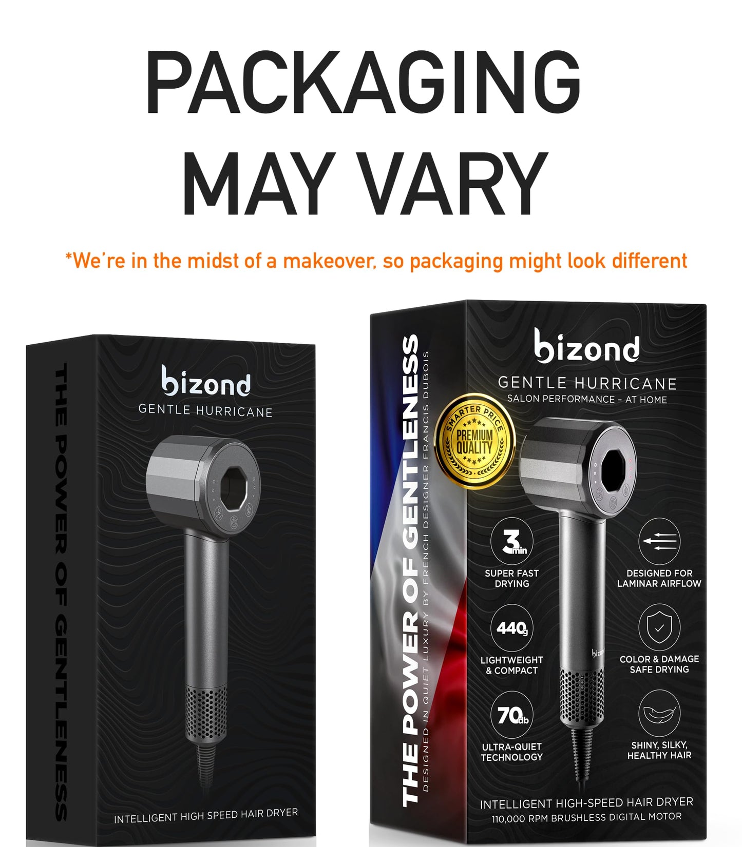 BIZOND Ionic Hair Dryer Premium Quality, High-Speed Professional Brushless Motor 110,000 RPM, 1600W Power, 9 ft Long Cord and Magnetic Nozzle, Lightweight Blow Dryer, Ultra Quiet Fast Drying (Gray)