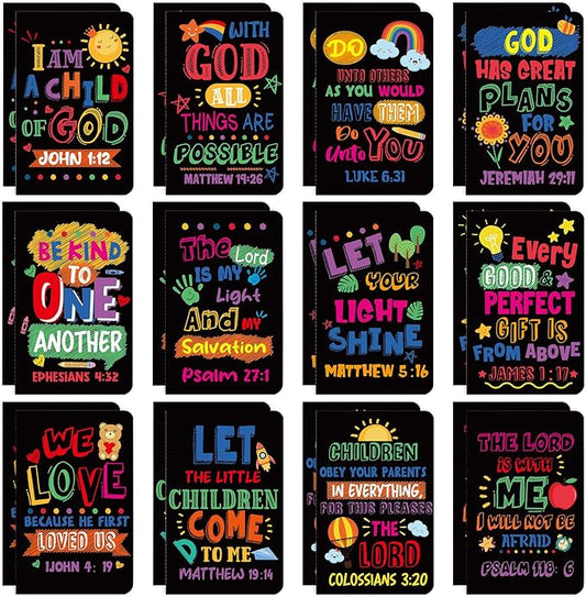 24Pcs Bible Verse Notepads,Mini Religious Pocket Notebooks Motivational Christian Small Inspirational Notepads Journals Gift Bulk Prizes for Kids Teacher School Home Travel Supplies (Bible Black)