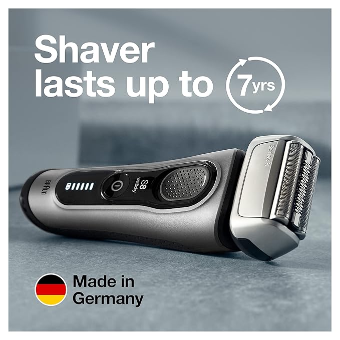 Braun Electric Razor for Men, Series 8 8467cc Electric Foil Shaver with Precision Beard Trimmer, Cleaning & Charging SmartCare Center, Galvano Silver